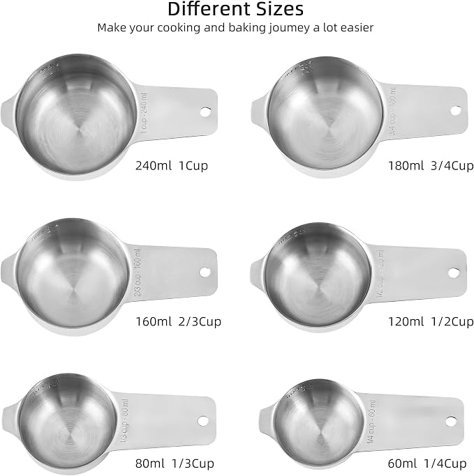 Measuring Cups and Spoons Set 17, Metric & US 18/8 Stainless Steel Measuring Cups and Spoons Set for Baking & Kitchen, Dry & Liquid Metal Measure Cup and Long Handle Spoons for Spice Jar - Image 2