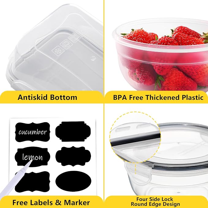 34 PCS Food Storage Containers Set with Airtight Lids (17 Lids &17 Containers) - BPA-Free Plastic Food Container for Kitchen Storage Organization, Fruit Meal-prep Containers with Labels & Marker - Image 3
