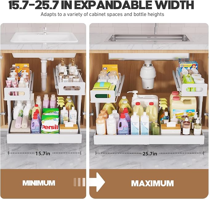1 Pack-16"-26"W Expandable Under Sink Organizer With Upgrade Ball-Bearing Slide,2-Tier Pull Out Under Cabinet Organizer Height Adjustable,Not Suitable For Cabinets With Partitions In The Middle - Image 7