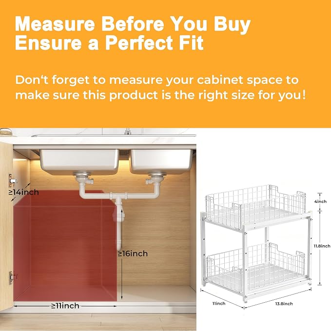 Under Sink Organizer, 2-Tier Pull Out Cabinet Organizer, Kitchen Bathroom Organizer and Storage, Spice Rack for Kitchen, Multi-use Sliding Drawers Shelves (1, white) - Image 2