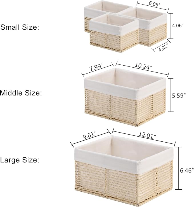 Wicker Storage Basket, Hand-Woven Paper Rope Basket, Rectangular Small Basket for Organizing, Cube Storage Bin for Closet/Clothes/Dresser, Beige, 5-Pack - Image 2