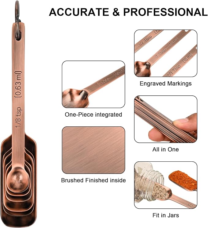 Copper Measuring Cups and Spoons Set 17 for Dry & Liquid, Metric & Us Stainless Steel Measuring Cups and Spoons Set with Leveler for Kitchen & Baking with 3/4 & 2/3 Measurer Cup - Image 6