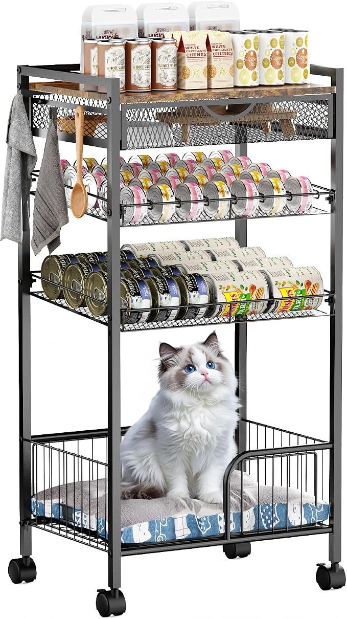 Cat Food Organizer，Multi-Functional Canned Food and Cat Bed Rolling Storage Cart,Manually Adjust The Gap Size，Store Suitable Can Sizes，Used for Jar Food & Cat Food Dispenser Rack by Unknown