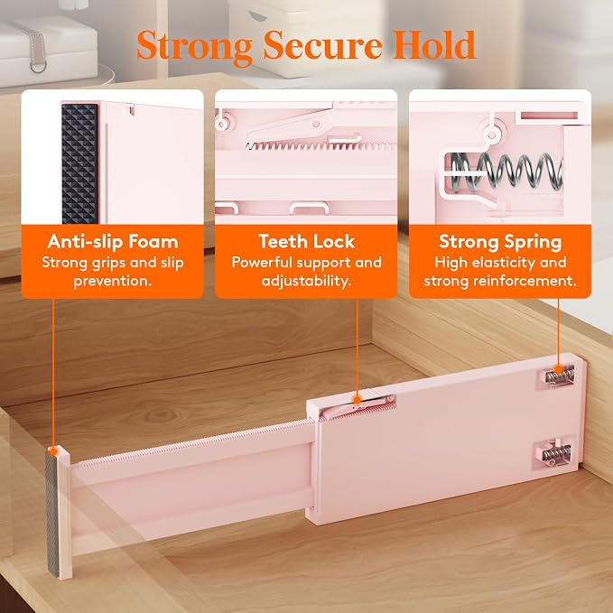 Lifewit 4" High Upgrade Drawer Divider, Adjustable Drawer Organizer Clothes | 5 Pack 11"-17" Expandable Pink Plastic Drawer Separator for Dresser, Kitchen, Closet, Nursery, Office Organization & Storage - Image 3
