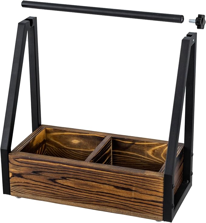 MyGift Kitchen Paper Towel Holder, Industrial Matte Black Metal and Solid Wood with Condiment Bottle and Spice Jar Storage Tray - Image 6
