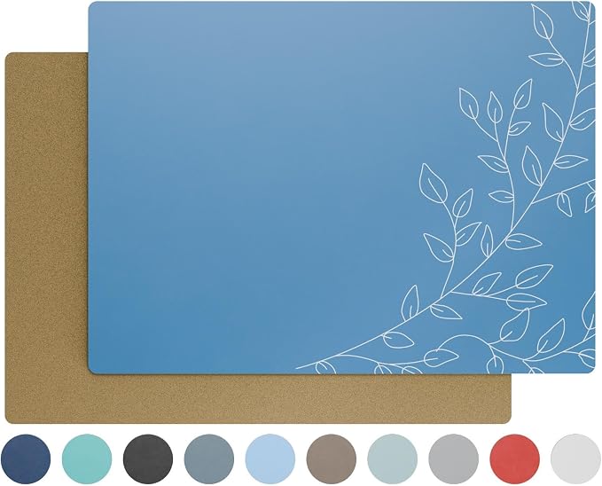 Royalty Art Boho Placemats, Set of 4, Dark Steel Blue, Cork Backed | Wipeable heat resistant surface, kitchen and dining table protection, floral farmhouse pattern - Image 8