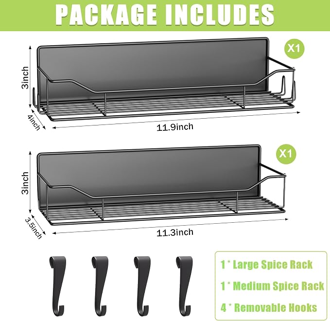 Magnetic Spice Rack for Refrigerator, 2 Pack Strong Magnet Spice Organizer Shelves with Hooks, Magnetic Fridge Shelf for Kitchen Organization and Storage, Seasoning Organizer Gadgets (Black) - Image 2