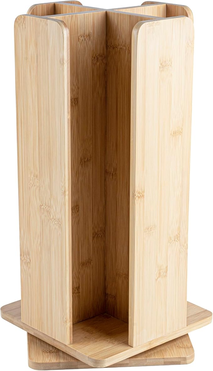 Restaurantware Restpresso 9 x 18 Inch Coffee Cup and Lid Organizer 1 Revolving Cup and Lid Holder - 4 Section Countertop Natural Bamboo Cup and Lid Dispenser For Restaurants Homes or Offices - Image 18