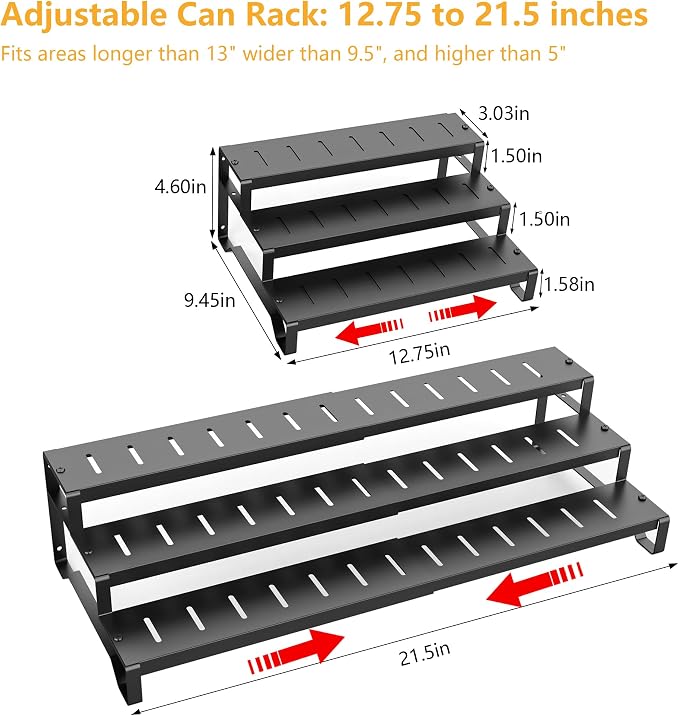 Expandable Can Organizer for Pantry, 3 Tier Metal Canned Food Storage | 13"-21" Adjustable Length, Tiered Reversible Shelf Design, Large-Capacity Storage for Pantry Kitchen Cabinets & Countertops - Image 2