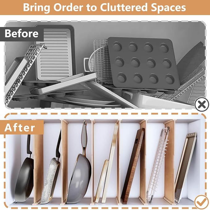 Celestite Wooden Tray Dividers for Cabinets, Cookie Sheet Organizer for Cabinet, Baking Sheet Pan Organizer for Kitchen Organizers and Storage (6 Pcs 23"x23") - Image 5