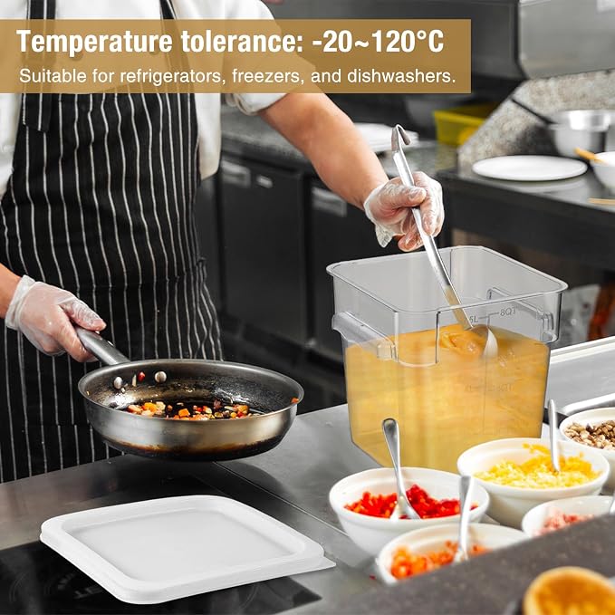 FoldTier 2 Pieces Square Food Storage Containers Polycarbonate Clear food Container with Lid Commercial Storage with Graduations for Commercial Kitchen Dough Marinating Meat(White,8 Qt) - Image 5