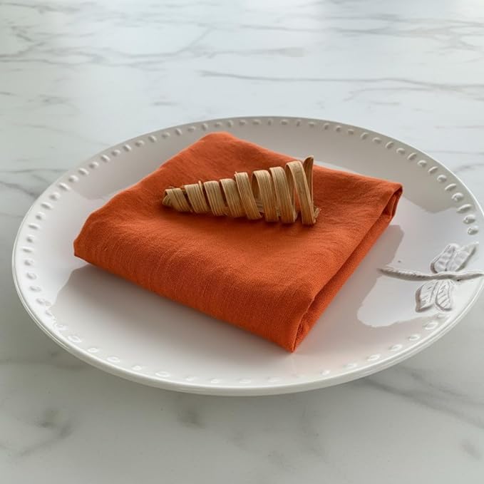 Linen Napkins –100% French Flax – Stonewashed Pure Linen Cloth Napkins - Size 18 Inch x 18 Inch – Set of 4 (Sunset Orange) - Image 5