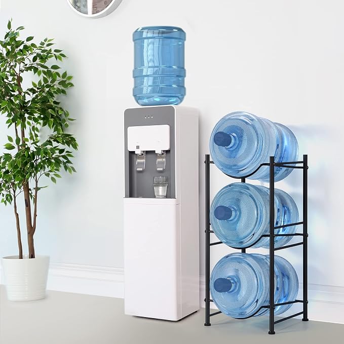 smusei 5 Gallon Water Bottle Jug Holder 3 Tier Heavy Duty Cooler Jug Storage Rack Detachable Bottle Organizer Shelf for Home Kitchen Office Space Save, Black - Image 6