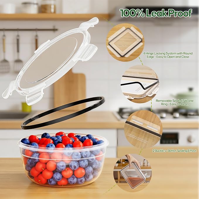 JSCARES 62 PCS Large Food Storage Containers with Lids Airtight (31 Lids & 31 Containers)- Reusable Plastic Leakproof Meal-Prep Container for Kitchen Storage Organization Microwave/Dishwasher Safe - Image 4