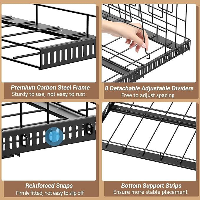 Housolution Pull Out Baking Tray and Cookie Sheet Cutting Board Organizer | 13"-22" Expandable, 21.5" Deep, 8 Adjustable Dividers, Sliding Rail Design, Sturdy Metal Structure, Adhesive/Screw Fixing - Image 6