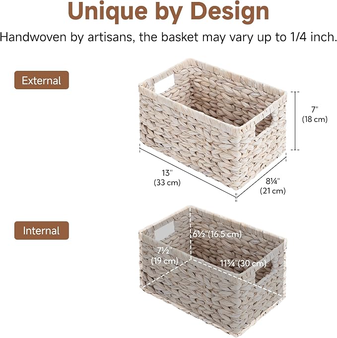 StorageWorks Wicker Storage Baskets for Shelves,White Wicker Baskets,2-Pack | Water Hyacinth Pantry Baskets, Wicker Storage Baskets for Organizing, Pantry Organizers and Storage,White Baskets for Storage - Image 2