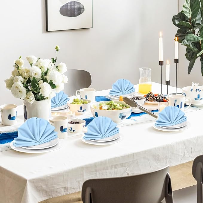 SuperO Set of 120 Cloth Napkins 17 x 17 Inch, Polyester Solid Washable Dinner Napkins with Hemmed Edges,Great for Restaurant, Wedding and Party(Blue Mist) - Image 5