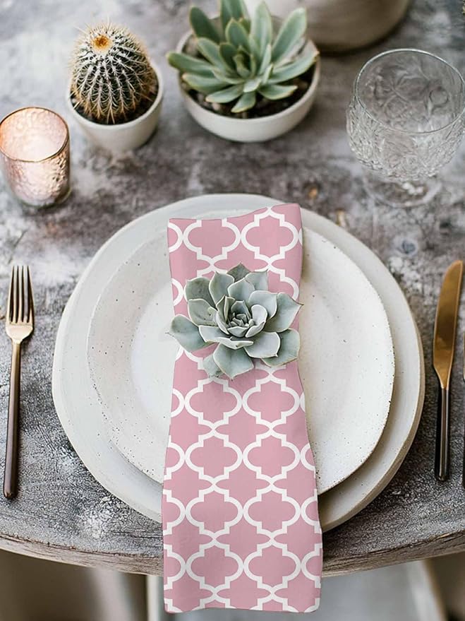 Cloth Napkins Set of 2-20x20 Inches, Pink Moroccon Washable Reusable Table Napkins, Romantic Minimalist Modern Aesthetic Soft & Absortbent Dining Napkin for Party Wedding Hotel Restaurant - Image 3