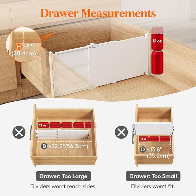 Lifewit 8" Tall Drawer Dividers, Adjustable Deep Drawer Organizer Clothes | 4 Pack 13.8"-22.2" Expandable White Plastic Separators for Dresser, Kitchen, Cabinet, Closet, Office Organization & Storage - Image 2