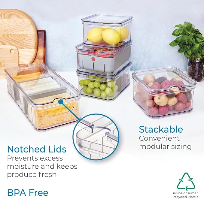 iDesign Crisp 5-Piece Recycled Plastic Refrigerator Organizer Bin Set with Lids, Clear/Gray - Image 5