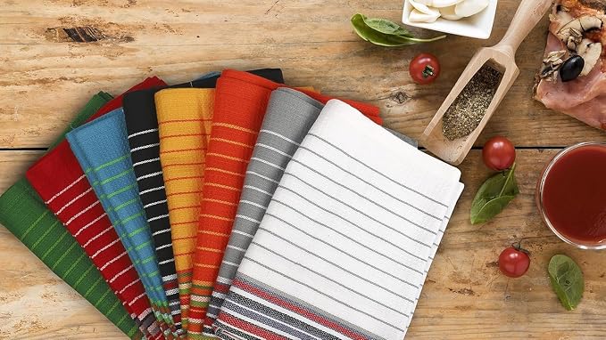 Urban Villa Kitchen Towels 100% Cotton Dish Towels for Kitchen(Set of 8)20”x30” Dish Cloths Highly Absorbent Kitchen Linen Set with Hanging Loop Perfect for Drying Dishes Cleaning Towels -Multicolor - Image 5