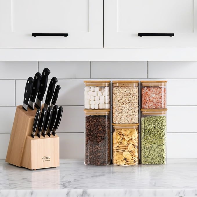 ComSaf Glass Pantry Storage Containers (0.7Qt/1.2Qt/1.6Qt) Set of 6, Square | Glass Storage Containers with Lids, Kitchen Canisters, Pantry Jar, Bamboo Lid with Silicone Seal, Flour Cereal Tea, BPA Free - Image 5