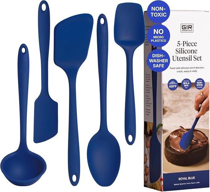 GIR 5-Piece Silicone Kitchen Utensils Set, Non-Toxic Cooking Utensils for Cooking and Baking, Heat Resistant, Food Grade, Dishwasher Safe Rubber Spatula, Ladle, Spoon - Royal Blue by GIRGetItRight