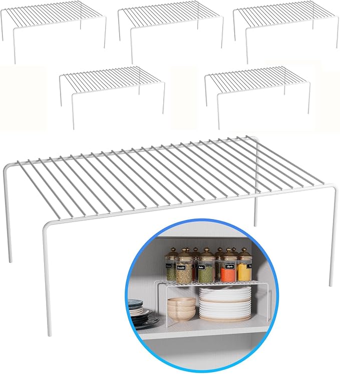 6Pack Cabinet Storage Shelf Rack, 15.7''L x 9.4''W x 5.9''H, White | Spice Rack, Rustproof Metal Wire Kitchen Counter Organizers and Storage, for Cabinet, Plate, Dish, Pantry, Bathroom, Fridge by DPZM