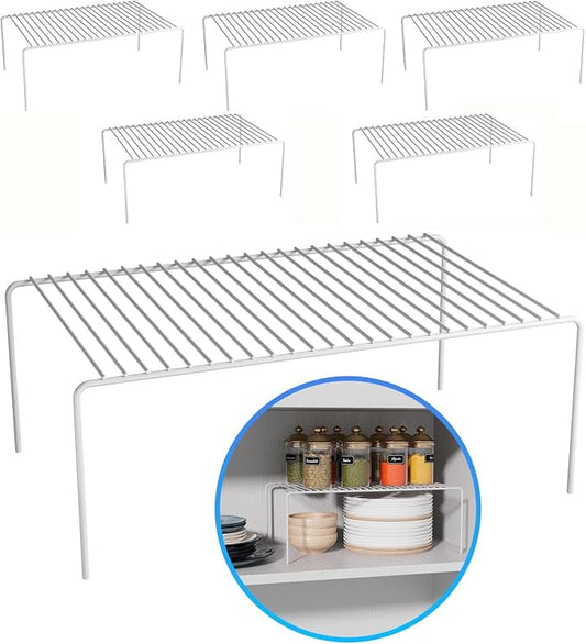 6Pack Cabinet Storage Shelf Rack, 15.7''L x 9.4''W x 5.9''H, White | Spice Rack, Rustproof Metal Wire Kitchen Counter Organizers and Storage, for Cabinet, Plate, Dish, Pantry, Bathroom, Fridge by DPZM