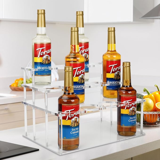 Acrylic 12 Bottle Capacity Coffee Syrup Organizer, 3-Tier Coffee Syrup Rack, Syrup Bottle Holder Stand for Coffee Bar Kitchen Countertop, Family Storage for Syrup Wine Dressing - Image 2