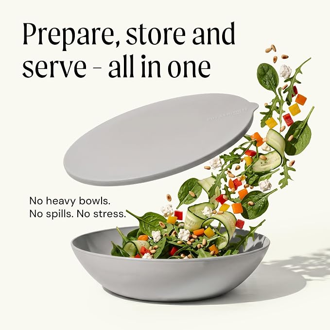 Large Serving Bowl with Lid - Certified Recycled Food-Safe Plastic, BPA-Free, Dishwasher, Microwave, Fridge and Freezer Safe | 4.96qt | Salt - Image 2