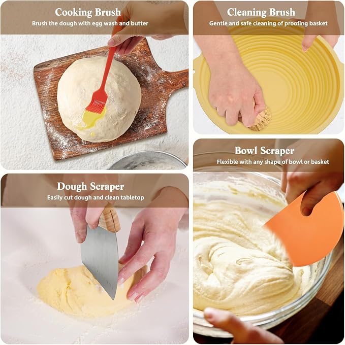 Sourdough Bread Baking Supplies, 33 PCS Sourdough Starter Kit, Sour Dough Kit Tools, Bread Making Tools Kits Includes Bread Lame, Dough Scraper, Glass Jar, Sourdough Kit Gift for Bakers,Women Wife Mom - Image 7