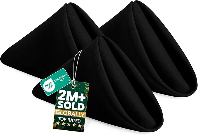 Utopia Home [12 Pack, Black] Cloth Napkins 20x20 Inches, 100% Polyester | Hemmed Edges, Washable and Reusable Ideal for Parties, Weddings and Dinners by UTOPIAHOME