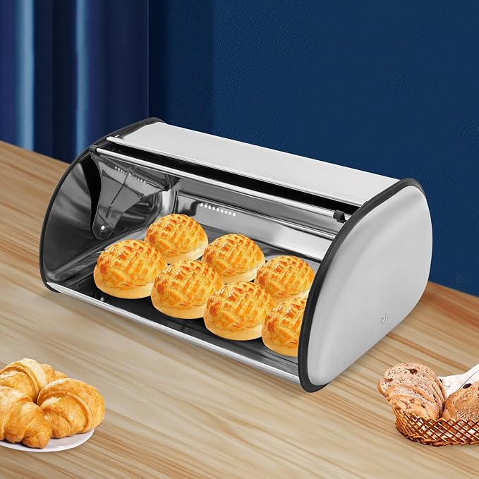 Stainless Steel Bread Box, 17.1" Large Capacity Bread Bin with Ventilation Holes, Modern Metal Bread Storage Container for Kitchen Countertop - Home & Commercial Use - Image 2