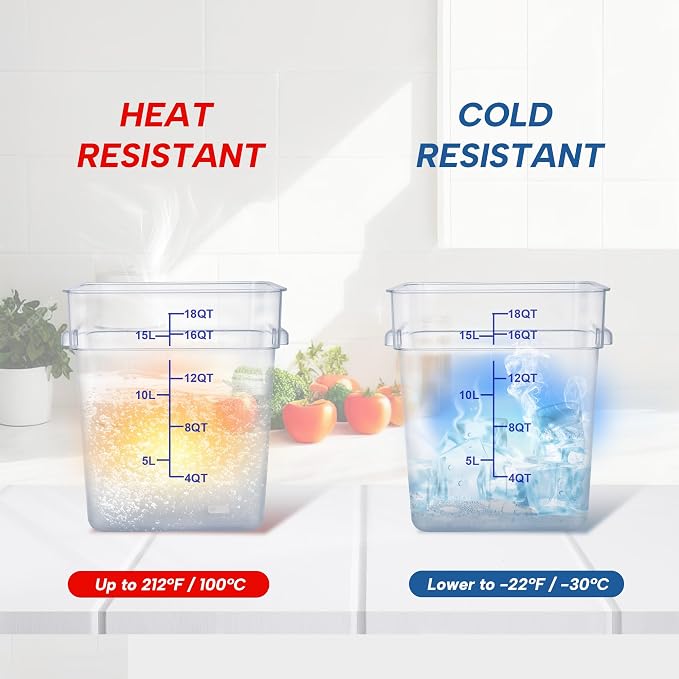 4 Pack 18QT Square Food Storage Containers with Lids | Clear NSF polycarbonate containers with scale, label and measuring cup, stackable for prep, storage, freezer. Dishwasher safe - Image 5