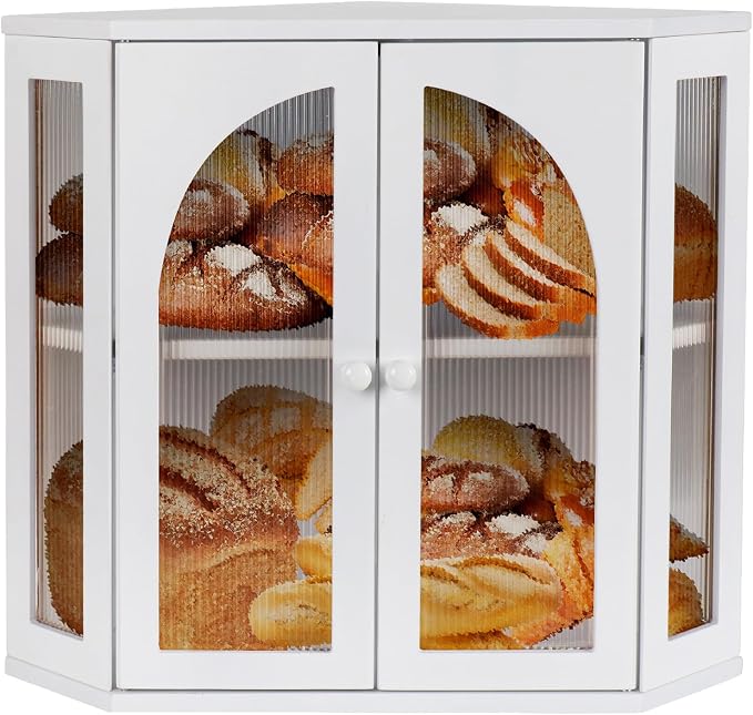 Corner Bread Box for Kitchen Countertop,Double Layer Bread Holder | 3 Adjustable Height, Large Capacity, Magnetic Acrylic Door, Bamboo Bread Storage Container for Homemade Bread, White - Image 8