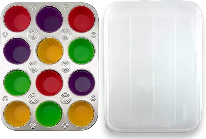 G&S Design Set of Two 12-Cup Muffin Pans with Locking Carrier Lids and 24 Silicone Liners - Image 4