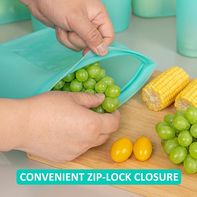 Reusable Food Bags, 12 Pack 100% Silicone Food Storage Bags Stand Up Zip Lock Container, Freezer Microwave Oven Dishwasher Safe, 4 Medium 4 Small 4 Extra Small, Aqua - Image 5