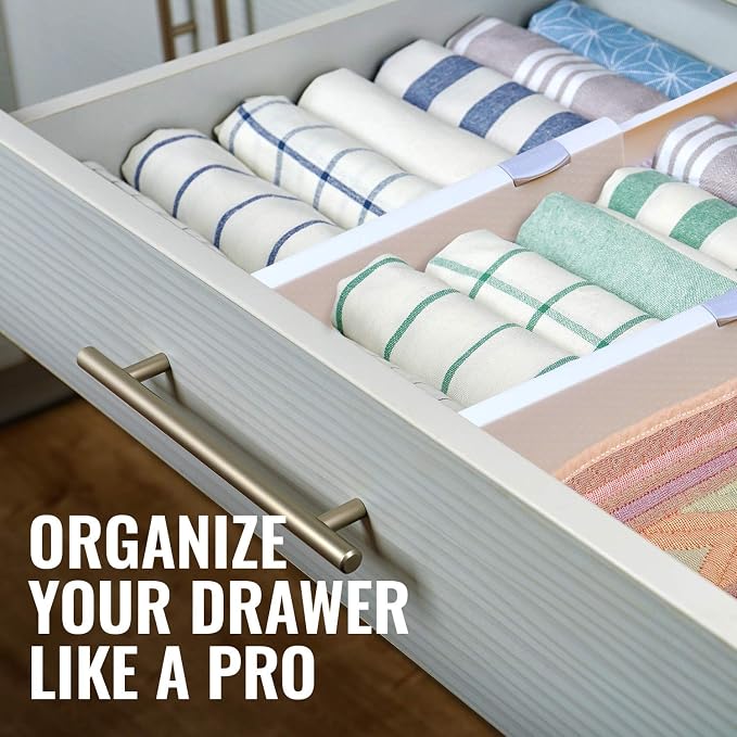 RAPTUROUS Adjustable Deep Drawer Divider – 5" Tall, Expandable 13-22", 5-Pack, Non-Slip Drawer Dividers for Clothes, Dresser, Kitchen & Office Organization (White) - Image 4
