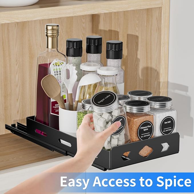 BOIVSHI Pull Out Spice Rack Organizer for Cabinet, Heavy Duty - Sliding Spice Rack, Vertical Spice Rack for Kitchen, Cabinet, Cupboard, Pantry (6.3''Wx10.5''Dx2.8''H, Metal Black) - Image 7