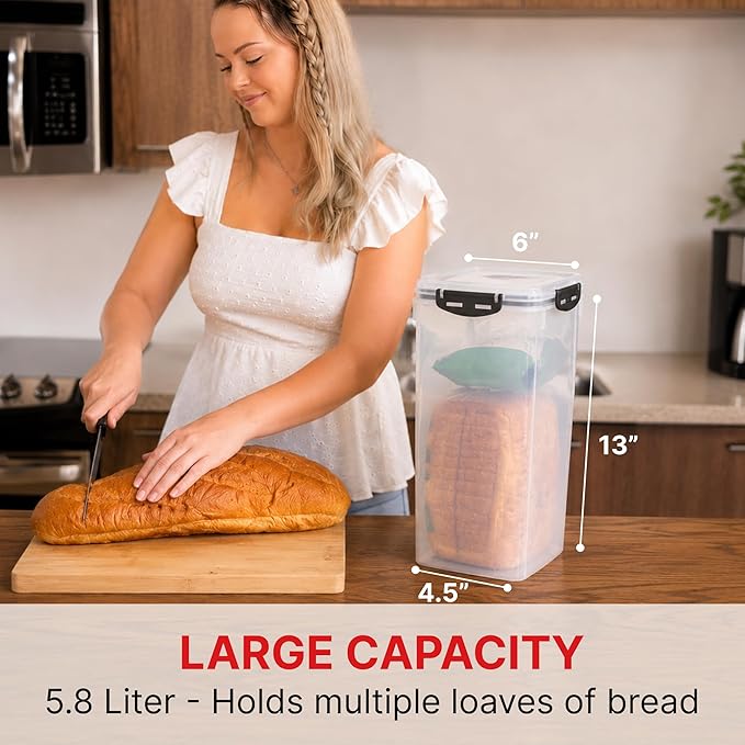 Tafura Bread Container, 5.8 L, Airtight BPA-Free Bread Storage Box | Holds homemade loaves, sandwich bread, artisan loaves, bagels, rolls, and other baked favorites. - Image 2