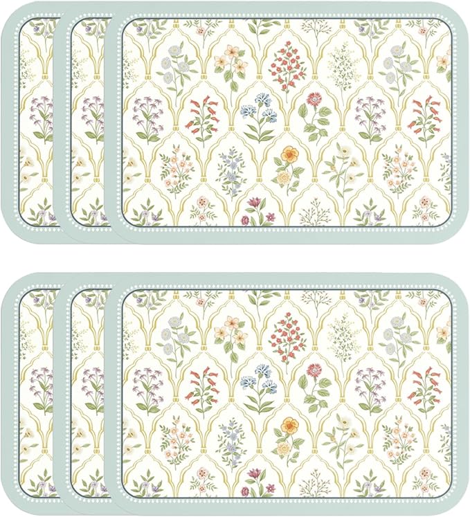 Vinyl Waterproof Placemats Set of 6 Rectangular,12"*17"-Serenity B | Wipeable Beautiful Print Place Mats,Stain Resistant,Heat Resistant,Everyday Meals,Kitchen,Dinning,Holiday,Decor by Isaennehomedecoration