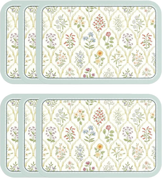 Vinyl Waterproof Placemats Set of 6 Rectangular,12"*17"-Serenity B | Wipeable Beautiful Print Place Mats,Stain Resistant,Heat Resistant,Everyday Meals,Kitchen,Dinning,Holiday,Decor by Isaennehomedecoration