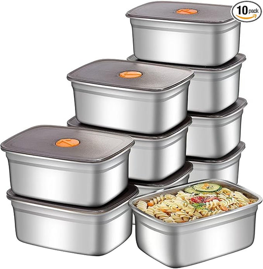 GIUOIDUO 20 PCS Food Storage Containers with Lids Airtight (10 Containers & 10 Lids)，stainless steel food containers leak proof storage box with lid Locking Food Storage Container freezer storage by GIUOIDUO