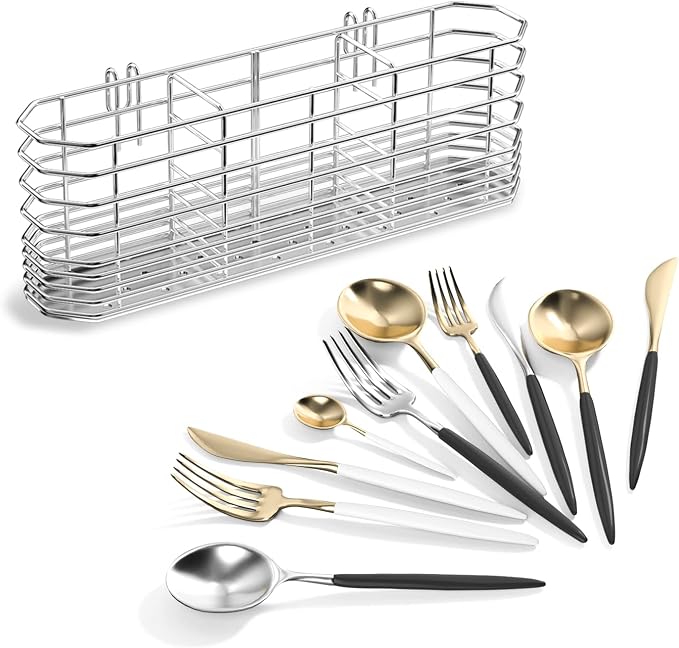 JAQ Utensil Holder for Sink, Sus304 Stainless Steel Rust Free Silverware Cutlery Flatware Holder Rack Organizer with Hooks for Dish Drying Rack Sink Dish Drainer in Kitchen Bathroom - Image 7