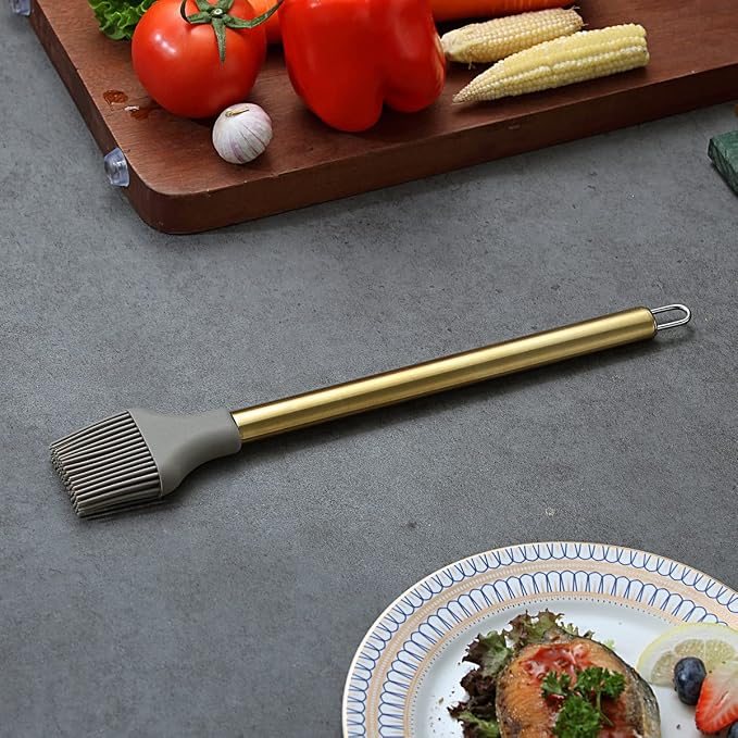 Gold Basting Brush, Berglander Non-stick Silicone Kitchen Brush For Cooking With Titanium Gold Plating Handle, Barbeque Brush, Pastry Brush, BBQ Brush, Dishwasher Safe, Easy to Clean - Image 3