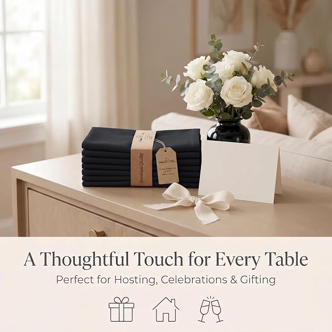 Urban Villa Cloth Napkins Cotton 20x20 (Set of 12) Black - Image 9
