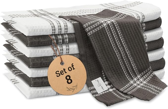 Urban Villa Kitchen Towels Cotton Dish Towels 12”x12” (Set of 8) Grey White by CottonTrends