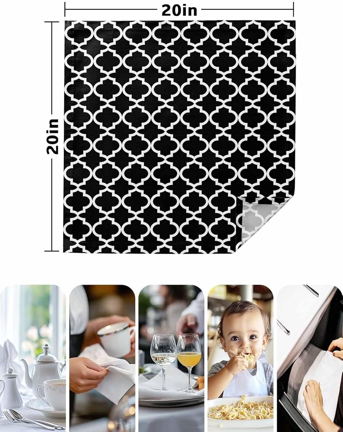 Cloth Napkins Set of 4-20x20 Inches, Black Morocco Washable Reusable Table Napkins, Boho Modern Minimalist Abstract Geometric Soft & Absortbent Dining Napkin for Party Wedding Hotel Restaurant - Image 5