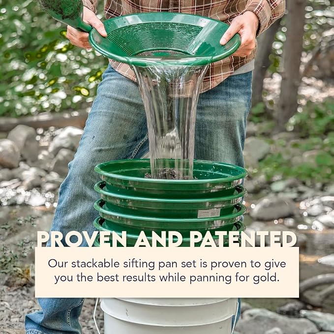 SE 13.25 Inch Wide Stackable Classifier Gold Prospecting Pan - 1/70 Inch Stainless Steel Mesh Sifting Pan, Green - Image 6